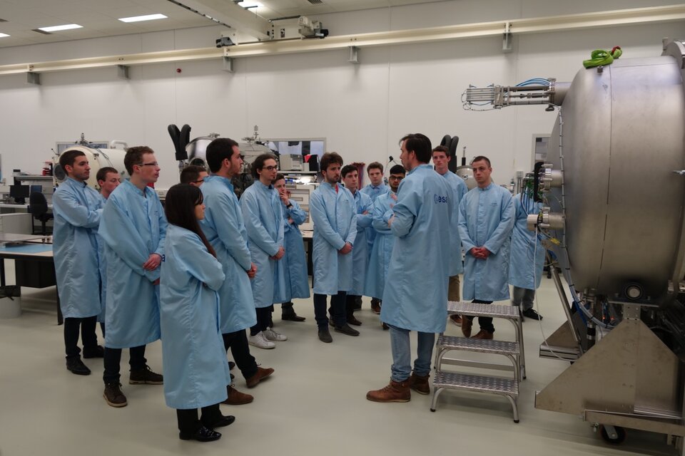 Student teams during a tour of the facilities at ESTEC