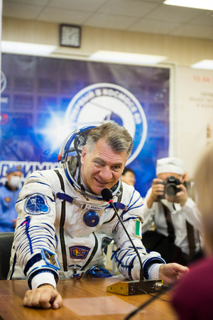 Paolo Nespoli dressed in his Russian Sokol suit 