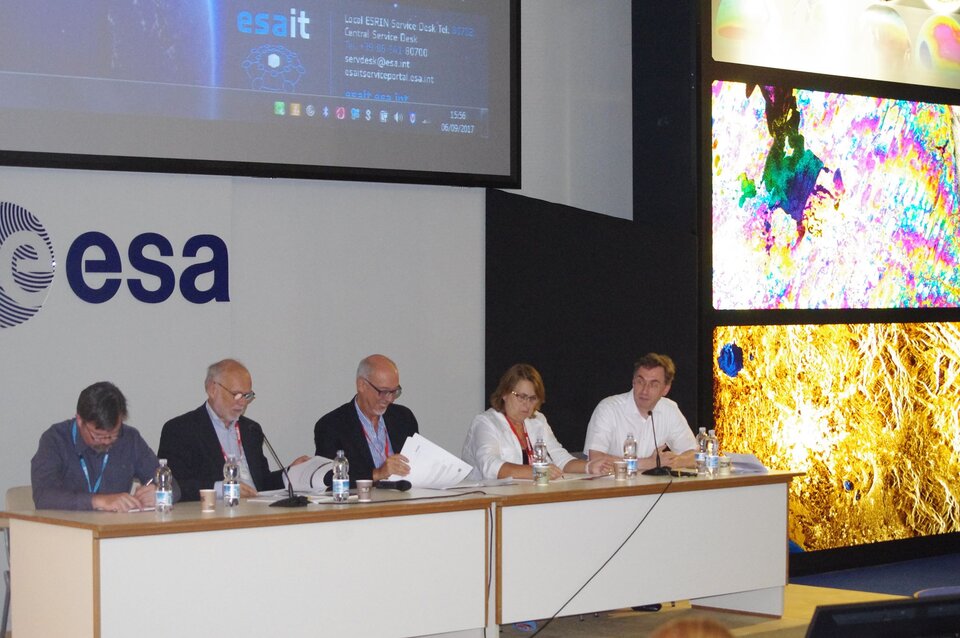High Level Panel on the Future of International Space Governance. From left: Jean-Francois Mayence, Armel Kerrest, Sergio Marchisio, Simonetta Di Pippo and Kai-Uwe Schrogl 