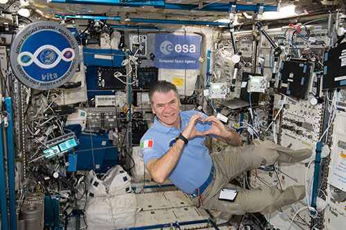 Paolo Nespoli with Astro Pi Ed and Izzy in the Columbus module