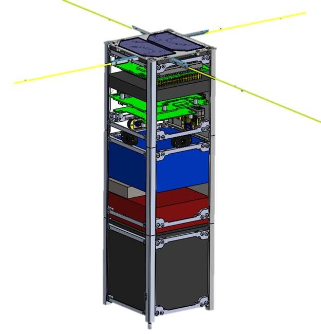 Simplified 3D view of the students’ design for REDUSAT, a 3-Unit CubeSat.
