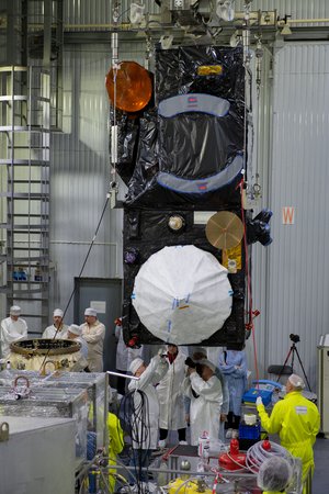 Sentinel-3B being mated with the Rockot adapter 