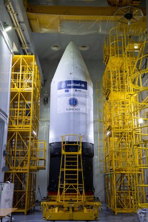 Sentinel-3B rocket upper stage standing proud