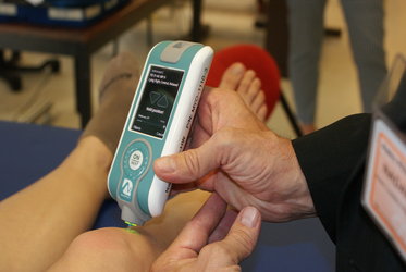 The MyotonPRO device measures muscle tension