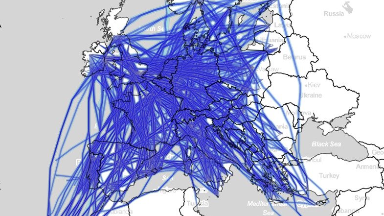Airplanes over central Europe