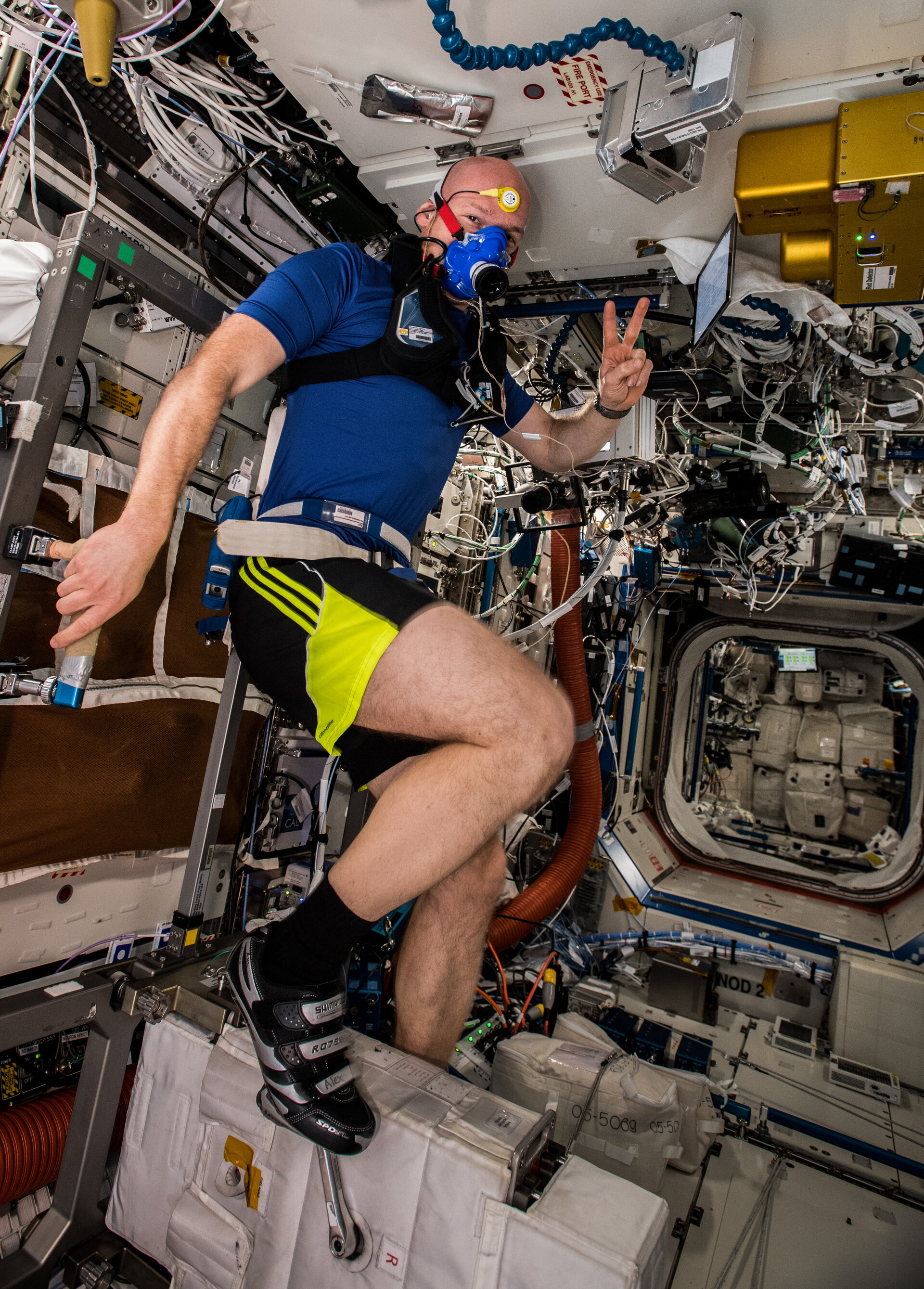 Alexander Gerst exercising on Space Station