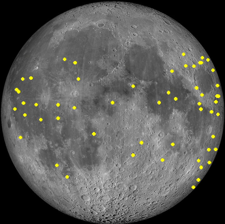 Locations of lunar impact flashes detected by the NELIOTA project