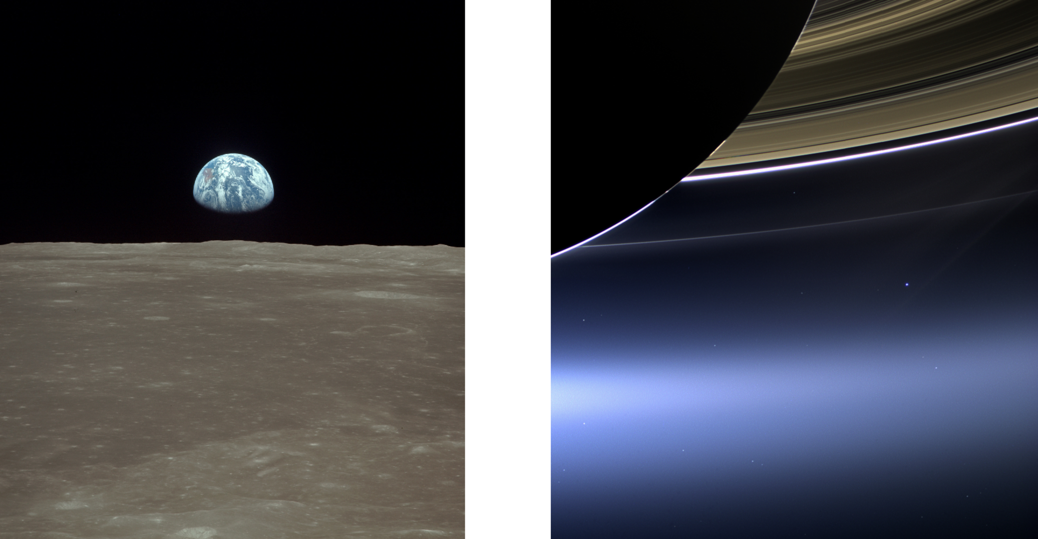 Sicht auf die Erde von Apollo 11 und Cassini