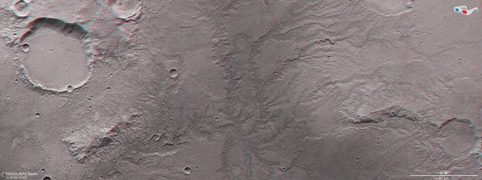 Říční síť na Marsu ve trojrozměrném zobrazení