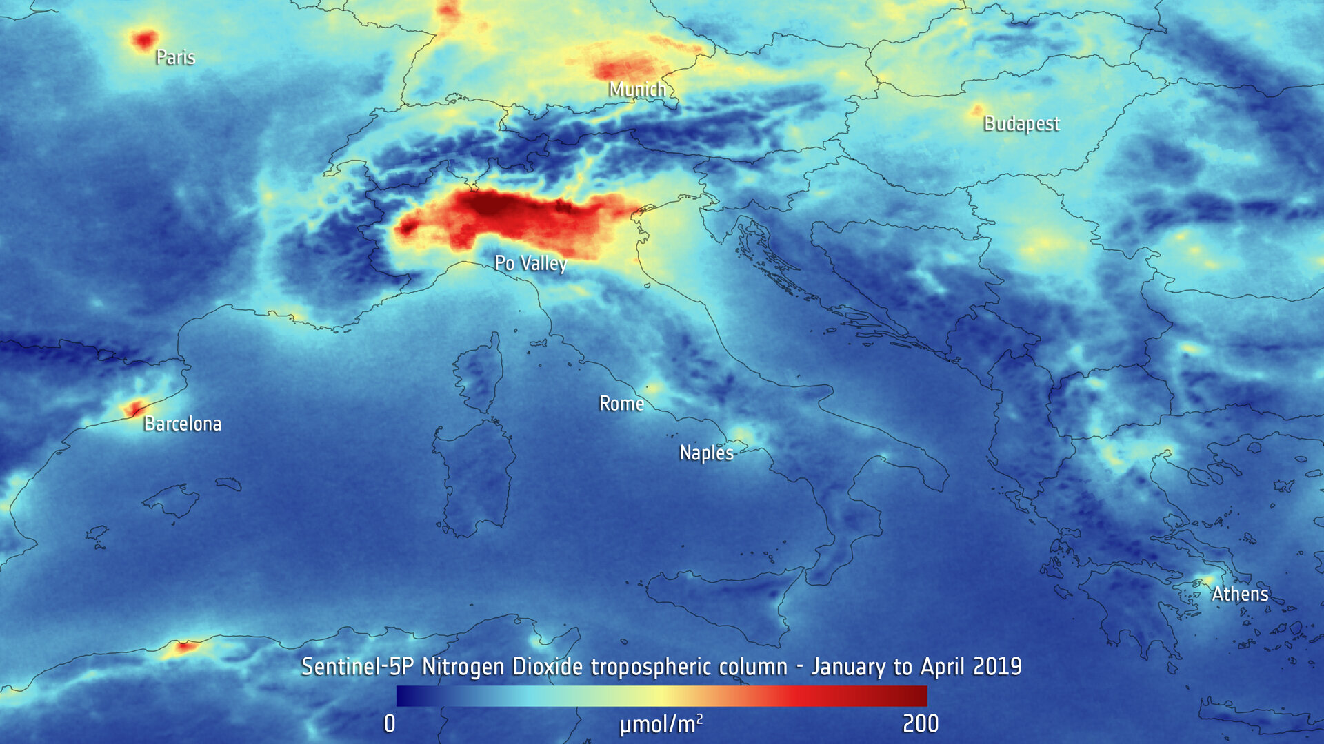 Nitrogen dioxide over northern Italy