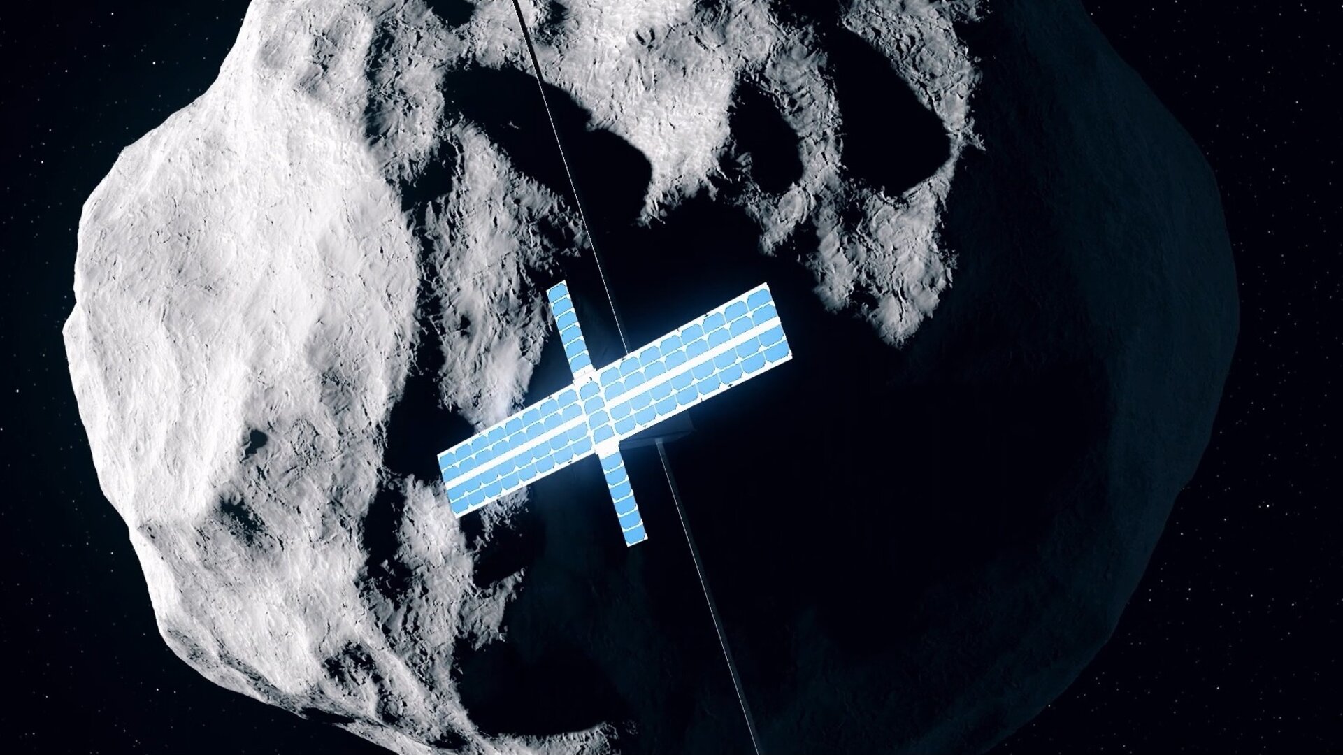 CubeSat approaching asteroid