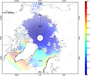 Amplitude of the main tidal component in the Arctic Ocean