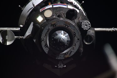 Soyuz Ms-13 spacecraft approaching the International Space Station