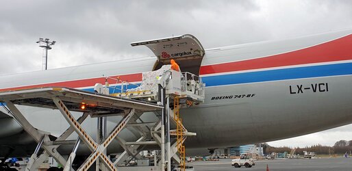 The ESAIL satellite is loaded onto a Cargolux plane