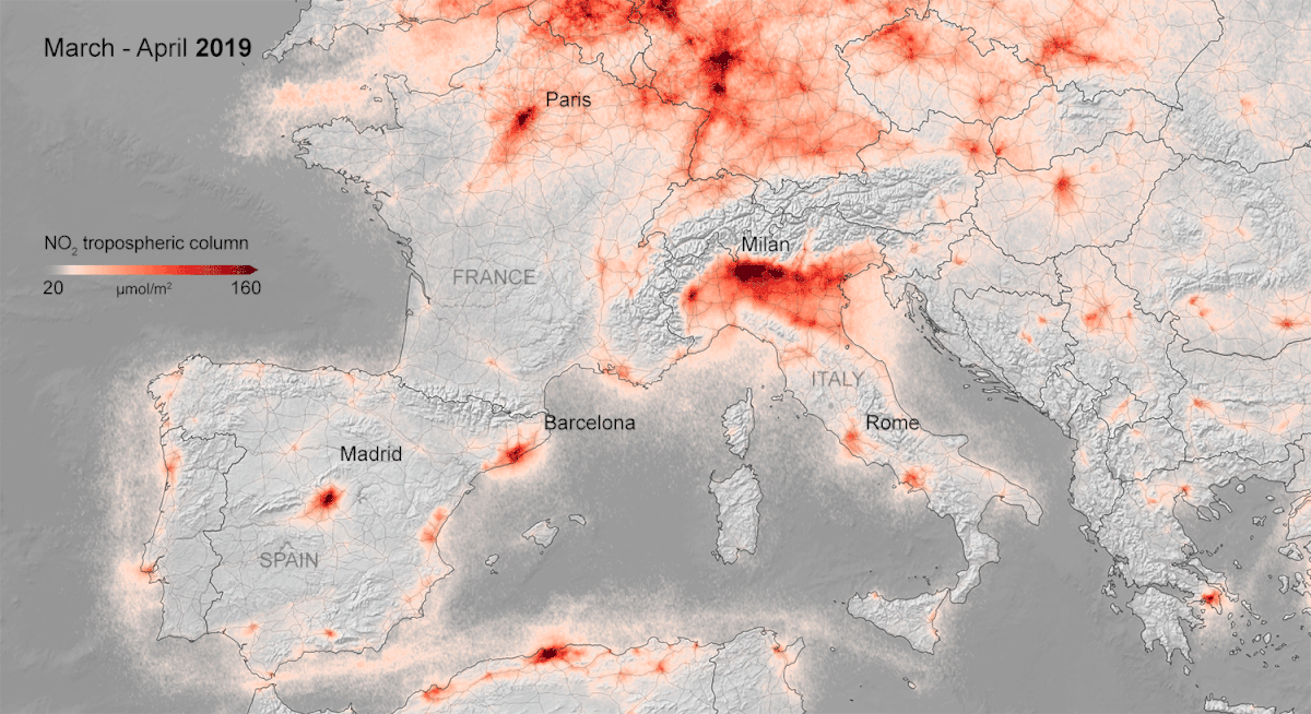 Nitrogen dioxide concentrations over Europe