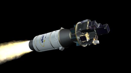 Artist's view of Vega flight VV16 with the Small Spacecraft Mission Service (SSMS) dispenser