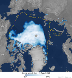 Arctic sea ice concentration – 25 August 2020