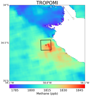 Averaged methane concentrations over Buenos Aires observed by Copernicus Sentinel-5P