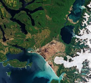 Part of the Laguna San Rafael National Park, located on the Pacific coast of southern Chile, is pictured in this image captured by Copernicus Sentinel-2.