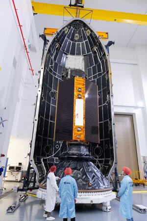 Copernicus Sentinel-6 Michael Freilich being sealed in its rocket fairing