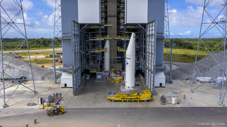 Ariane 6 booster mockups on the launch pad
