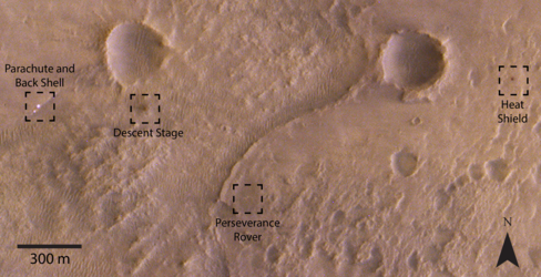 ExoMars orbiter images Perseverance landing site (labelled)
