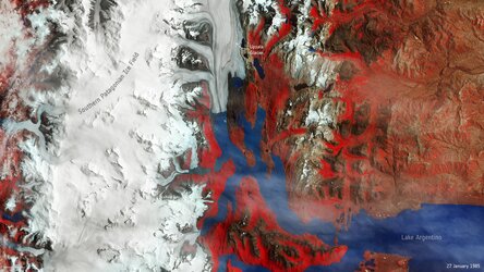 Upsala glacier change from 1985 to 2021