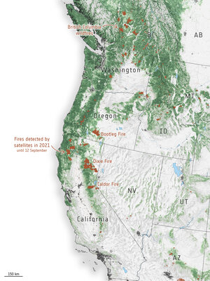 Fire hotspots along the US West Coast