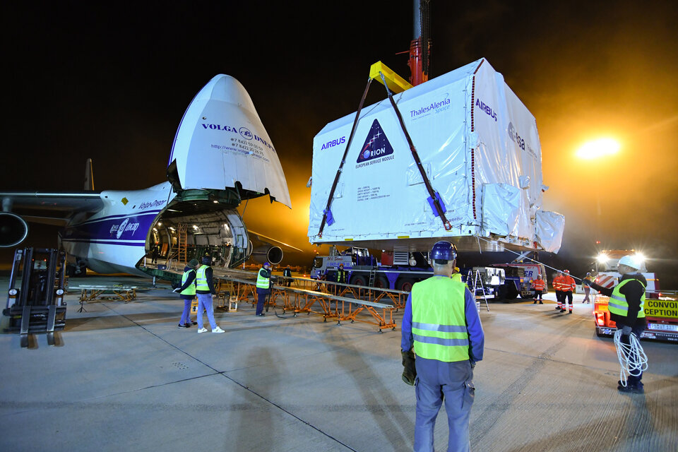 European Service Module-2 in container for transport to NASA's Kennedy Space Center