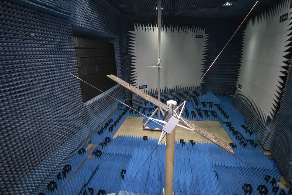 Juventas CubeSat model in Hertz test chamber