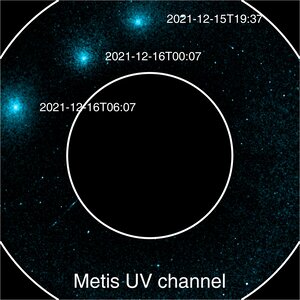 Solar Orbiter’s view of Comet Leonard in ultraviolet (annotated)