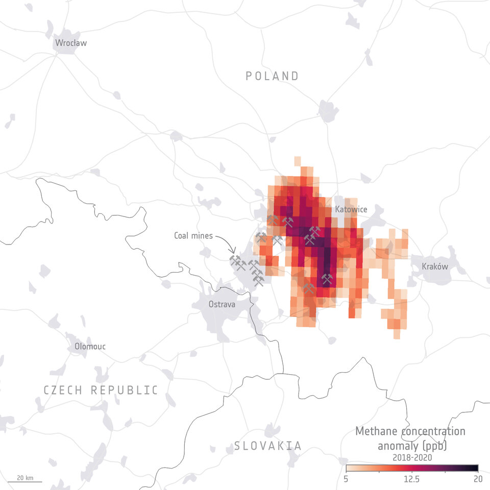 Stężenia metanu nad południową Polską