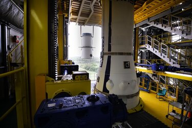 10 May 2022: The Vega-C Zefiro-9 third stage has now been transferred to and integrated at the Vega Launch Zone (Zone de Lancement Vega) ZLV at Europe's Spaceport in Kourou, French Guiana