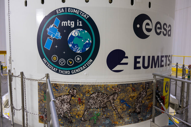 MTG-I1 sticker on Ariane 5 rocket fairing
