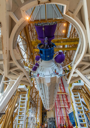 Ariane 5 lower stage in assembly building at Europe's Spaceport, for flight VA261