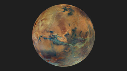 Mars Express images combined to produce global Mars in colour