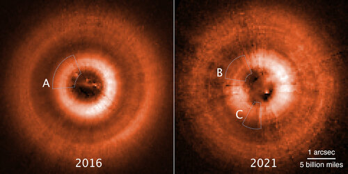 Hubble follows shadow play around planet-forming disc