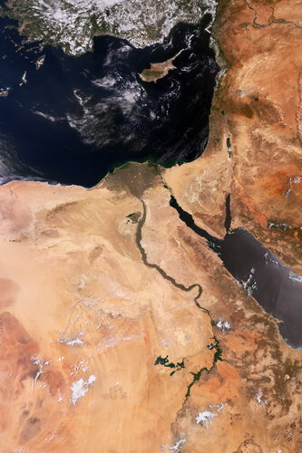Copernicus Sentinel-3’s wide view captures the eastern edge of the Mediterranean and surrounding countries.