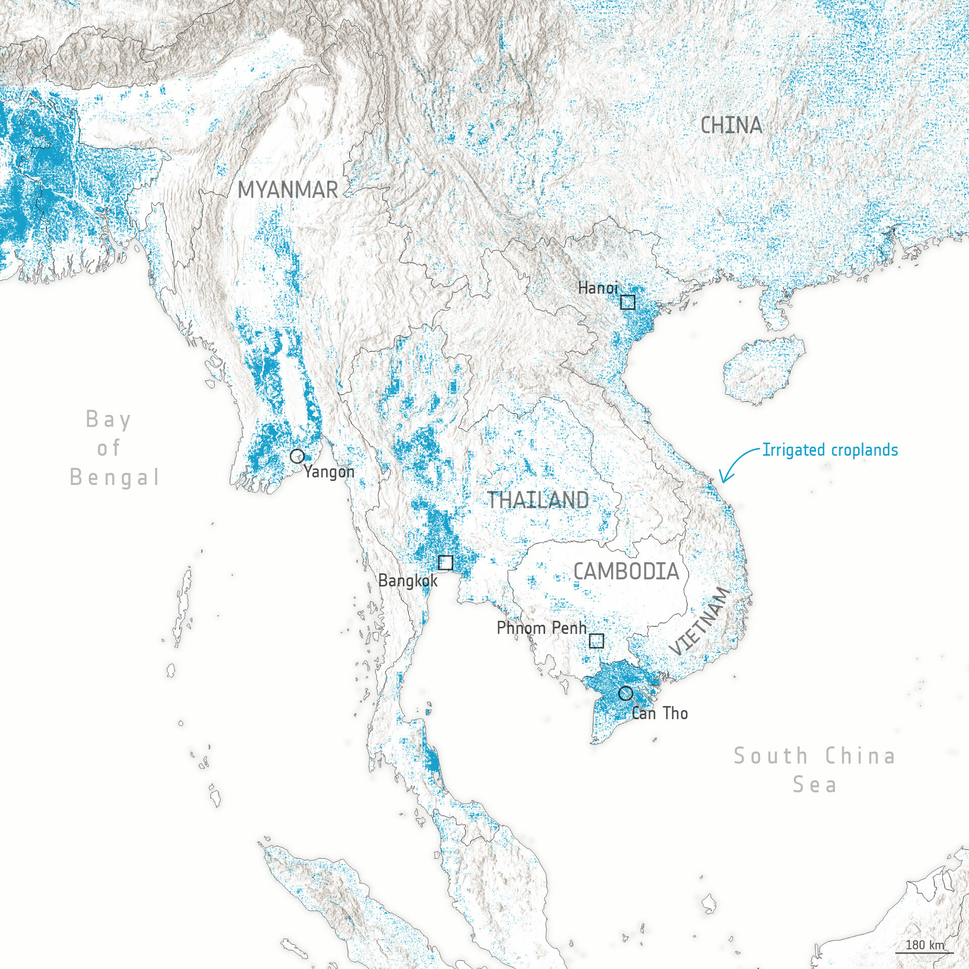 Irrigated areas in Southeast Asia and corresponding land-cover classification map