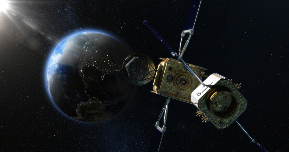 Servicing spacecraft approaches a satellite