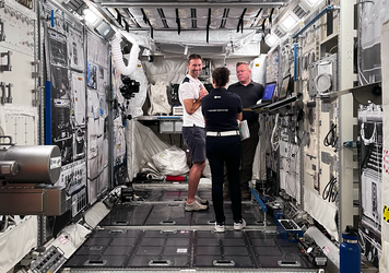 ESA project astronaut Sławosz Uznański from Poland inside the Columbus mockup at EAC. 