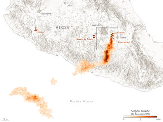Sulphur dioxide concentrations from Mexico's Popocatépetl volcano