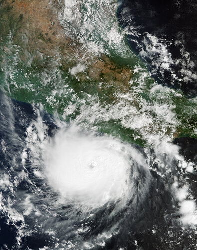 The powerful Hurricane Otis has been captured in this Copernicus Sentinel-3 image when it was approaching Mexico’s southern Pacific coast in October 2023.