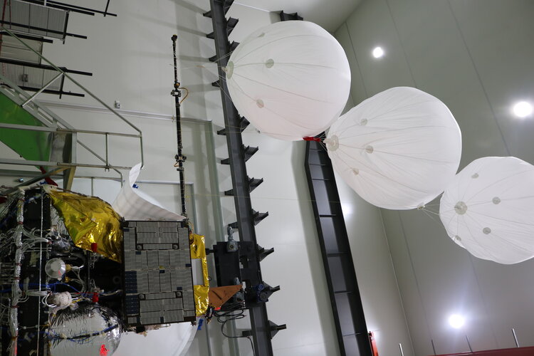 Smile spacecraft during a test of the magnetometer boom deployment
