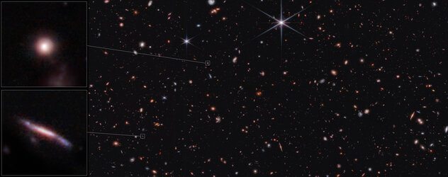 Sample shapes of distant galaxies identified in Webb’s CEERS survey (NIRCam image)